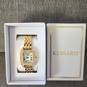 Kessaris Women's Goldtone Watch with Crystal Accents, New In Box, Adjustable